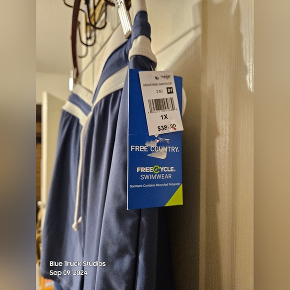 Free Country Drawstring Swim Shorts Blue | 1X Plus Size  16W/18W - Picture 4 of 7